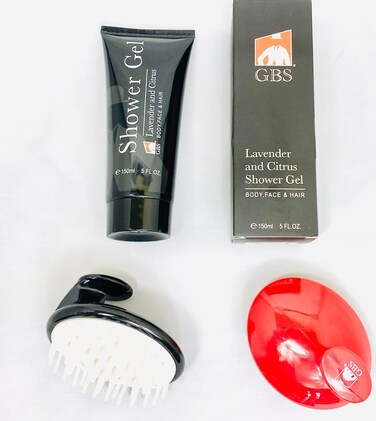 G.B.S Lavender &amp; Citrus Shower Gel &amp; Body Soap Wash Scalp Scrubber Shampoo Brush Set for Men and Women for Daily Use 3 in 1 For Body, Face, Hair- Fresh, Hydrating and Cleanser