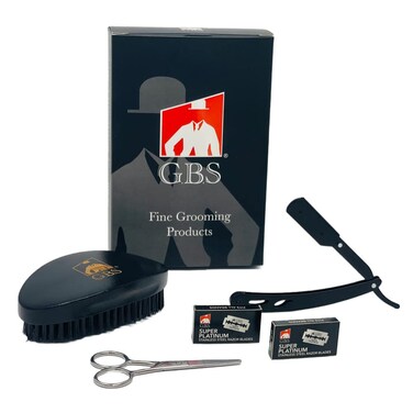 G.B.S Men's Grooming Kit, Straight Edge Razor Beard Kit, Chrome Hair Scissors, Oval Brush, Double Edge Blades