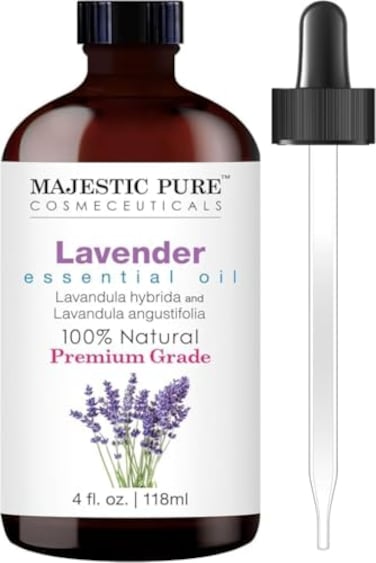 Majestic Pure Lavender Essential Oil with Glass Dropper   100% Pure and Natural Lavender Oil   Premium Grade Essential Oils for Diffusers, Skin, Aromatherapy, Massage   4 Fl Oz