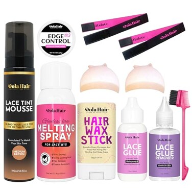 Dolahair Lace Glue Kit Lace Tint Mousse Wig Glue Kit complete set lace front kit wig installation kit wig melting kit Melting Spray for Lace Wig Melt Wig Essentials (Medium Brown)