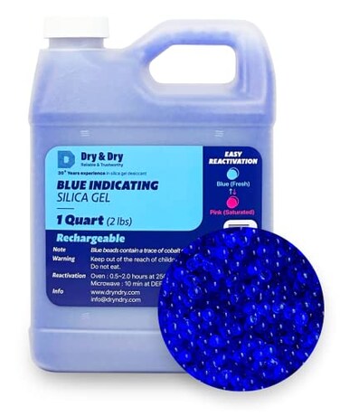 Dry &amp; Dry [2 LBS] Blue Indicating Silica Gel Beads Desiccants (Industry Standard 3-5 mm) - Reusable Desiccant Beads Silica Beads(Blue to Pink)