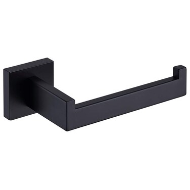 TASTOS Toilet Paper Holder Matte Black, Toilet Tissue Roll Holders Dispenser and Hangers Wall Mounted for Bathroom &amp; Kitchen, Stainless Steel Modern Square Style
