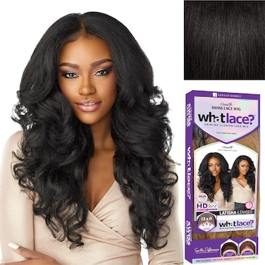 Sensationnel What lace 13x6 Wigs - latisha lacefrontal hand tied glueless synthetic with natural density preplucked hairline (Off Black 1B)
