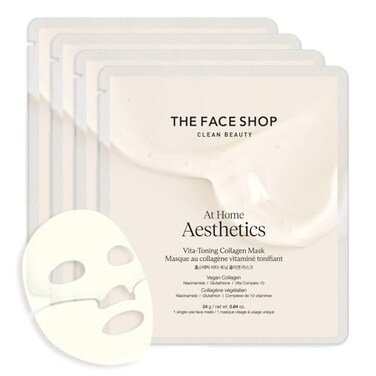 THE FACE SHOP Vita-Toning Vegan Collagen Face Mask, Korean Glass Skin Essential, Hydrogel Mask for Moisturizing &amp; Skin Elasticity, Improves Uneven Tone, 4EA
