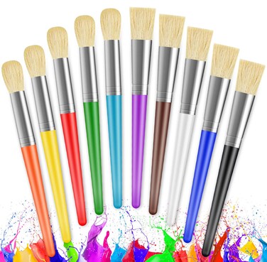 Paint Brushes for Kids, 10 Pcs Big Washable Chubby Toddler Paint Brushes, Easy to Clean &amp; Grip Round and Flat Preschool Paint Brushes with No Shed Bristle for Acrylic Paint, Washable Paint