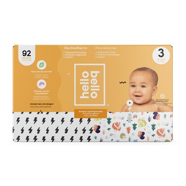 Hello Bello Diapers, Size 3 (14-24 lbs), 92 Count of Premium Disposable Baby Diapers in Bolt Babes and Woodland Animals Designs, Hypoallergenic with Soft, Cloth-Like Feel