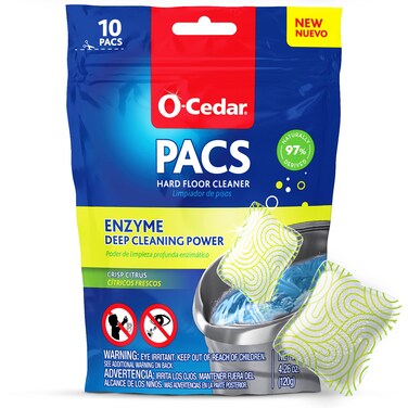 O-Cedar PACS Hard Floor Cleaner, Crisp Citrus Scent 10 Count (1-Pack)   Made with Naturally-Derived Ingredients   Safe to Use on All Hard Floors   Perfect for Mop Buckets