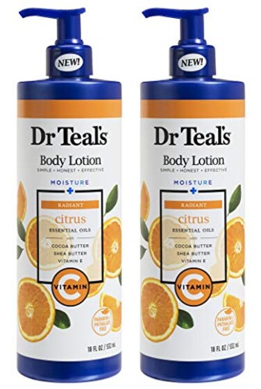 Dr Teal's Body Lotion - Moisture Plus - Radiant Citrus Essential Oils and Vitamin C, 18 Fl Oz 2-Pack (36 Fl Oz)