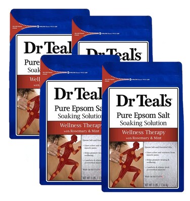 Dr. Teal's Rosemary &amp; Mint Bath Soak Gift Set (4 Pack, 3lbs Ea.) - Wellness Therapy Soaking Solution Eases Aches &amp; Pains and Promotes Healing for Overworked Muscles - at Home
