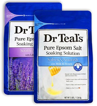 Dr. Teal's Epsom Salt Bath Variety Gift Set (2 Pack, 3lbs Ea.) - Soothe &amp; Sleep with Lavender, Soften &amp; Nourish with Milk &amp; Honey - Essential Oils Moisturize Skin &amp; Ease Aches &amp; Pains
