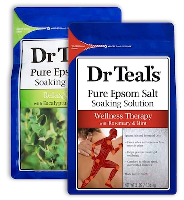 Dr. Teal's Salt Bath Soak Variety Gift Set (2 Pack, 3lbs Ea.) - Relax &amp; Relief Eucalyptus &amp; Spearmint, &amp; Wellness Therapy Rosemary &amp; Mint - Blended with Pure Epsom Salt - Relieve Stress at Home
