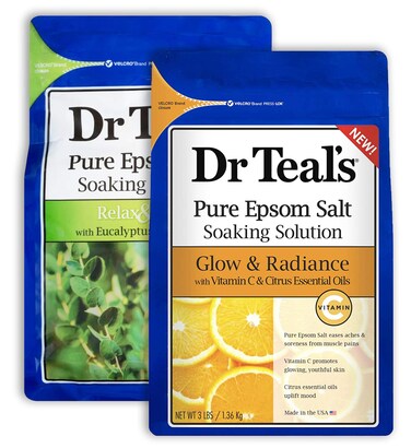 Dr Teal's Pure Epsom Salt Bath Variety Gift Set (2 Pack, 3lb Ea.) - Relax &amp; Relief Eucalyptus &amp; Spearmint, Glow &amp; Radiance Vitamin C &amp; Citrus - Essential Oils Soothe The Mind, Alleviated Daily Stress