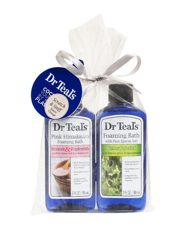 Dr Teal's Foaming Bath Holiday Gift Combo Pack (6 fl oz Total): Restore &amp; Replenish with Pink Himalayan Salt and Relax &amp; Relief with Eucalyptus and Spearmint. Treat Your Skin, Senses, and Stress
