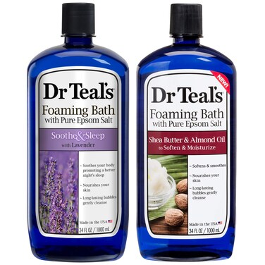 Dr. Teal's Foaming Bath Variety Gift Set (2 Pack, 34oz Ea.) - Soothe &amp; Sleep Lavender, Moisturizing Shea Butter &amp; Almond Oil - Essential Oils Blended with Pure Epsom Salt Ease Pain &amp; Relieve Stress