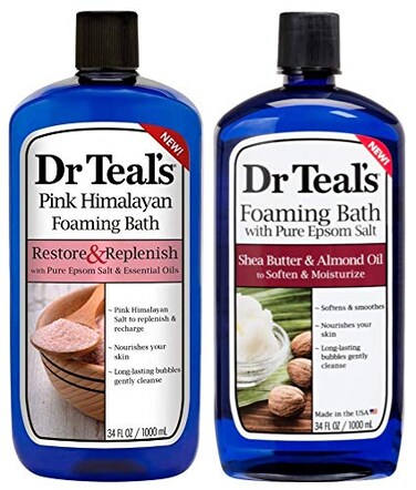 Dr Teal's Foaming Bath Variety Gift Set (2 Pack, 34oz Ea) - Restore &amp; Replenish Pink Himalayan, Soften &amp; Moisturize Shea Butter &amp; Almond Oil - Essential Oils Blended with Pure Epsom Salt Eases Pain
