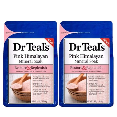 Dr. Teals Pink Himalayan Pure Epsom Salt Soaking Solution (2 Bag, 6lbs Total) - Restore &amp; Replenish with Bergamot &amp; Sweet Orange Essential Oils - Relieves Daily Stress and Soothes The Mind &amp; Senses