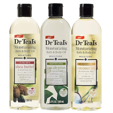 Dr. Teals Bath &amp; Body Oil Variety Gift Set (3 Pack, 8.8oz Ea.) - Rejuvenating Eucalyptus, Ultra Rich Shea Butter, &amp; Nourishing Coconut Oil - Essential Oils Hydrate Skin &amp; Alleviate Stress