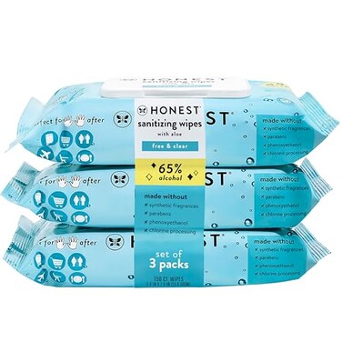 The Honest Company Sanitizing Alcohol Wipes   Kills 99% of Germs, Made With Aloe   Unscented, 150 Count (3 Packs of 50)