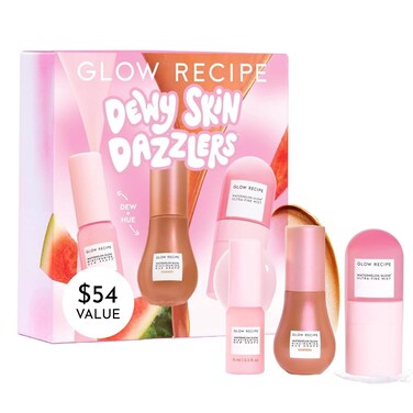 Glow Recipe Dewy Skin Dazzlers Travel Size Gift Set - Niacinamide Dew Drops Face Serum + Hue Drops Bronzing Serum + Watermelon Glow Ultra-Fine Hydrating Face Mist (3 Count)