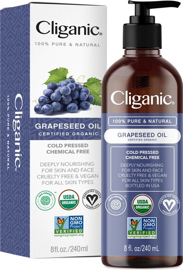 Cliganic Organic Grapeseed Oil, 100% Pure - For Skin, Hair &amp; Face   Natural Cold Pressed Unrefined