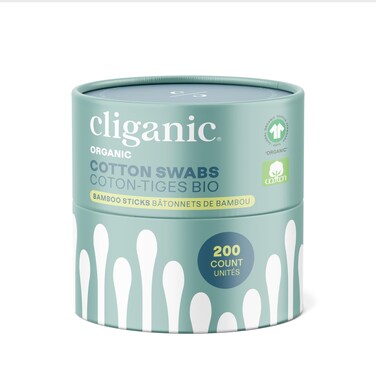 Cliganic Organic Bamboo Cotton Swabs, 200 Count