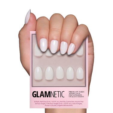 Glamnetic Press On Nails - White Swan   Opaque Classic Off White Short Oval False Nails, Reusable Stick On Fake Nails with Glue   Salon Quality   15 Sizes - 30 Nail Kit