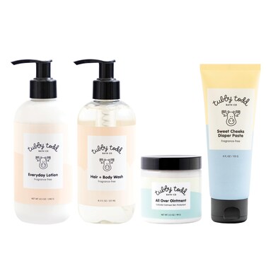 TUBBY TODD Baby Bath &amp; Skincare Kit - The Baby Bundle - Baby Shampoo and Body Wash, Everyday Lotion 8.5 Oz, All Over Ointment 3.5 Oz &amp; Diaper Paste Cream 4 Oz Gift Set - Fragrance-Free