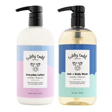 Tubby Todd Baby Bath &amp; Skincare Kit - The Wash and Lotion Bundle - Baby Wash and Baby Lotion Gift Set - 25 Oz - Lavender Rosemary