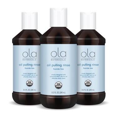 Ola Botanicals Oil Pulling Rinse (8.12 Fl. Oz.), 3-Pack USDA Certified Organic, Coconut Oil, MCT Oil, Cruelty Free, Fluoride Free, Soy Free, Gluten Free, Non GMO, Dr. Mercola