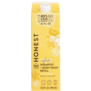 The Honest Company 2-in-1 Cleansing Shampoo + Body Wash Refill Carton   Gentle for Baby   Naturally Derived, Tear-free, Hypoallergenic   Citrus Vanilla Refresh, 32 fl oz