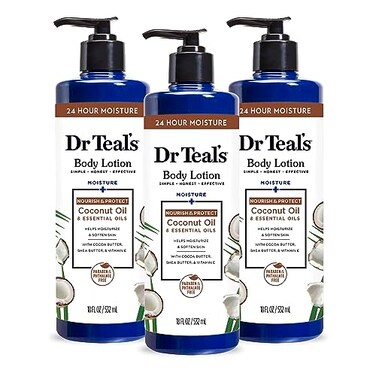 Dr Teal's Body Lotion, Coconut Oil &amp; Essential Oils, 18 fl oz (Pack of 3)