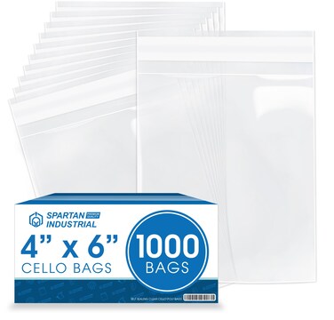 Spartan Industrial - 4" X 6" (1000 Count) Crystal Clear Resealable Cello Poly Bags for Bracelet Packaging, Gifts, Party Treat Bags - Self Seal &amp; Reinforced