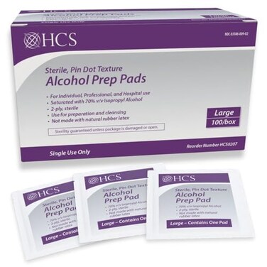 HCS Large Alcohol Prep Pads - 70% Isopropyl Alcohol Wipes, Individually Wrapped - 2 ply, Textured - Skin Prep Alcohol Swabs - Sterile Alcohol Pads (100/Box, Large)