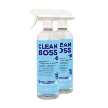 CleanBoss Botanical Disinfectant - 24 oz (Pack of 2) - Multi-Surface Cleaner - Kills 99.9% of Germs + Cold &amp; Flu Viruses - Fresh Thyme Scent - No Rinse on Food Contact Surfaces - Pet Friendly