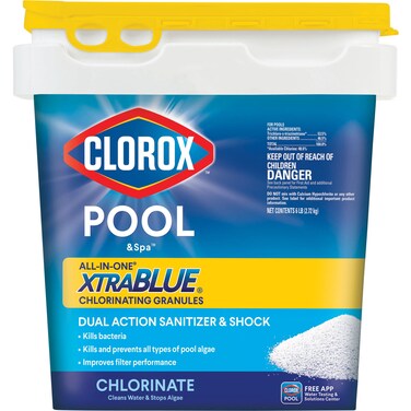 CLOROX Pool&amp;amp;Spa All-in-One XtraBlue Chlorinating Granules, Kills Bacteria &amp;amp; Stops Algae, Blue, 6 Pounds