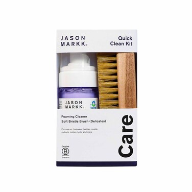 Jason Markk Quick Clean Kit, Shoe Cleaner, 2-Piece Set, Ready-To-Use Foam &amp; Delicates Brush, Sneaker Care, Ideal for Footwear, Safe for Leather, Suede, Nubuck, Cotton, Knits, 4oz