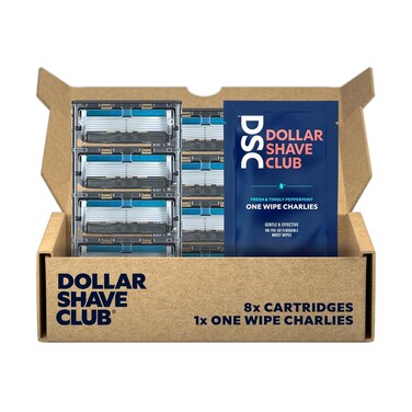 Dollar Shave Club   6 Blade Razor Refills (8 Pack)   6 Stainless Steel Blades for a Close &amp; Comfortable Shave, 1 One Wipe Charlies