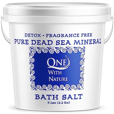 One With Nature 100% Pure Dead Sea Salt, 5Lb - Fine Bath Salts for Soaking, Body Exfoliator, Acne Treatment, 21 Essential Minerals, Fragrance-Free, for Men, Women, Children. Helps Skin Conditions