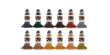 World Famous Earthtone Set Tattoo Ink, Vegan and Professional Ink, Made in USA, Earthtone Color (Set of 12), 1 oz