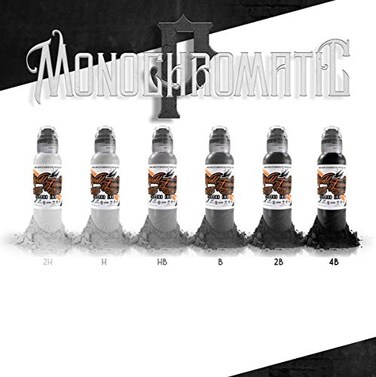 World Famous Tattoo Ink - Poch Monochromatic Tattoo Kit of 6 Tattoo Ink - Professional Tattoo Ink in Grey &amp; Black Shades - Skin-Safe Permanent Tattooing - Vegan &amp; Non-Toxic (1 oz Each)