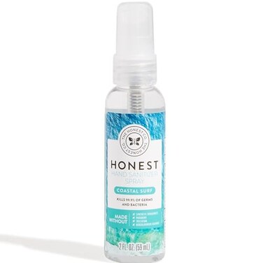 The Honest Company Plant-Based Hand Sanitizer Spray   Kills 99.9% of Germs   Hypoallergenic, Quick-drying + Moisturizing   Coastal Surf, 2 fl oz
