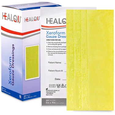 HEALQU Xeroform Petrolatum Dressing 5x9 - Box of 25 Sterile Vaseline Gauze Occlusive Strip 3% Bismuth Tribromophenate &amp; Petrolatum - Fine Mesh Gauze for Wounds, Lacerations, Burns &amp; Skin Grafts