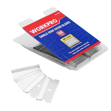 WORKPRO 100-Pack Single Razor Edge Blades, Industrial Scraper Razor Blades, High Carbon Steel One Edge Razor Blades