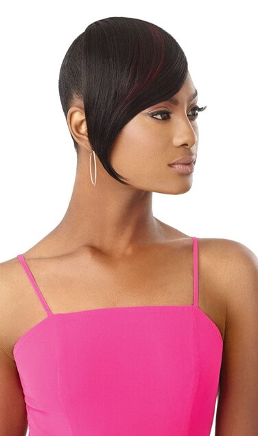 Outre Premium Synthetic Pretty Quick Clip on Bang - SLEEK SWOOPED BANG (1B)