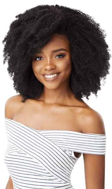 Outre BIG BEAUTIFUL HAIR CLIP-IN Blends Perfectly w/Curly &amp; Textured Hair Creates Longer Fuller Looks 100% Human Hair Premium Blend Limitless Quick Styling - 4C CORKSCREW AFRO (2T1/BU)