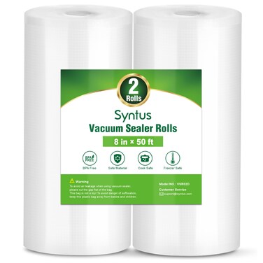 Syntus Vacuum Sealer Bags, 2 Rolls 8" x 50' Commercial Grade Bag Rolls, BPA Free Food Vac Bags for Storage, Meal Prep or Sous Vide