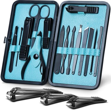 Utopia Care 15-Set Valentines Day Gifts for Her and Him Manicure Kit Nail Clippers for Men and Women, Manicure Set with Nail Kit, Pedicure Kit Grooming Kit with Luxurious Travel Case - Black