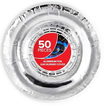 (50 Pack) Round Disposable Gas Burner Liners, Aluminum Foil Burner Covers for Gas Stove - 7.5 Inch Stove Liners for Gas Burners, Foil Liners to Catch Oil, Grease, and Food Spills, Stock Your Home