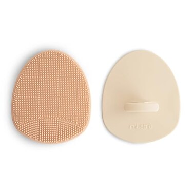mushie Baby Bath Cradle Cap Brush   Soft Silicone Bristles for Dry Skin, Eczema, &amp; Cradle Cap Treatment   2-Pack (Blush/Shifting Sand)
