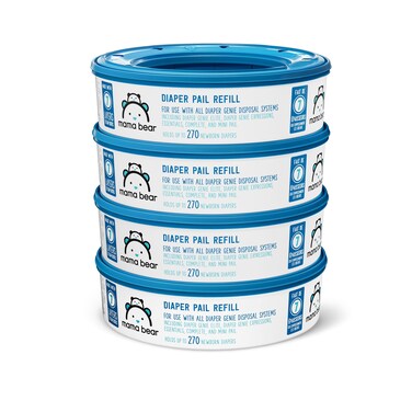 Amazon Brand - Mama Bear Diaper Pail Refills for Diaper Genie Pails, Unscented, 1080 Count (4 Packs of 270 Count)